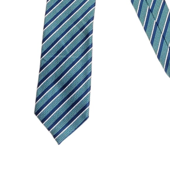 Banana Republic Slim Repp Tie Men’s 62” Green Blue Ribbon Stripe Preppy New - Picture 1 of 4